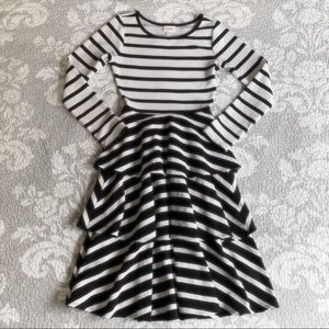 LuLaRoe Black White Striped Georgia Ruffle Dress